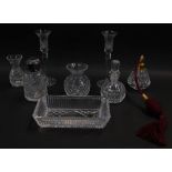 A group of Waterford crystal, including a scent bottle and stopper, further scent bottle with a plat