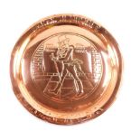 An early 20thC Johnnie Walker copper advertising tray, depicting Johnnie Walker and "born eighteen t