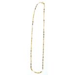 A 9ct gold fancy link chain, each link of diamond form with split design centre, on loop clasp, 58cm