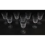 A set of eight Waterford crystal large wine goblets decorated in the Lismore pattern.