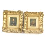 English School (19thC). Two half length portraits of a lady and gentleman, oils on board, miniatures
