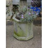 A chimney pot planter, of octagonal form, containing flowers 40cm high.