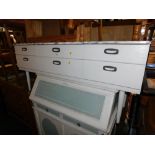 A painted teak sideboard, with onyx marble finish, wooden top above an arrangement of six drawers on