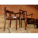 An Edwardian marquetry corner boudoir chair, and a mahogany carver chair with Chippendale splat back