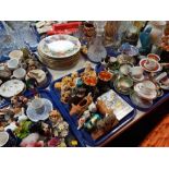 Decorative china and effects, cat ornaments, floral collectors plates, other ornaments, resin figure