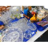 Decorative glassware and effects, CDs, lemon juicer, glass vases, etc. (3 trays and other)