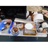 Stoneware casseroles, hardwood folding stands, Indian brass tray, stoneware coffee set, various cera