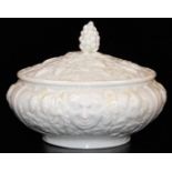 A second period Belleek Bacchus and grape vine moulded powder bowl and cover, second period black ma