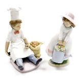 Two Lladro figures, to include a seated Chef no. 6233, 20cm high, and a girl carrying watering can