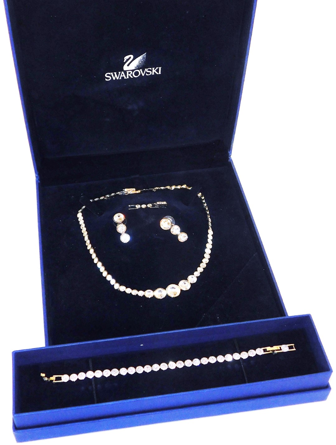 Two boxes Swarovski crystal jewellery sets, to include a necklace with extender, a pair of drop earr