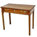 An early 19thC mahogany hall table, with single drawer with brass applied handles on tapered legs, 7