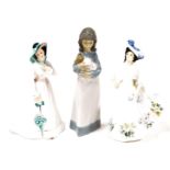 Three Royal Doulton ladies, to include Adele HN2480, Julia HN2706, and a Nao figure of a child carry