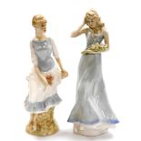 Two Royal Doulton Reflections figures, to include Wind Flower HN3077, 32cm high, and Rose Arbour HN3