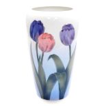 A Bing & Grondahl porcelain vase, decorated with two purple and one pink tulip, with B & G mark to u