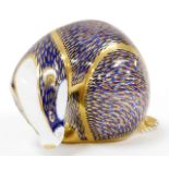 A Royal Crown Derby badger paperweight, with gold stopper, numbered III, 8cm high.