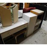 A group of white finish bedroom furniture, to include dressing table with rectangular mirror back,