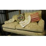 A cream damask two seater sofa, 80cm high, 167cm wide, 96cm deep.