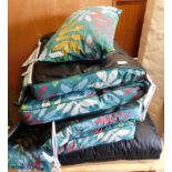 Three Alfesia swing seat cushions, in a turquoise leaf print, comprising three seat cushions and