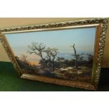 After W Forttnann gilt frame print, of river scene with trees and figures, in a gilt frame, 59cm x