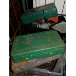 Various empty toolboxes, Bosch boxes, padlocks, large drill bits, etc. (1 cage)