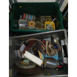 Various tools, tape measures, screws, etc. (4 boxes)