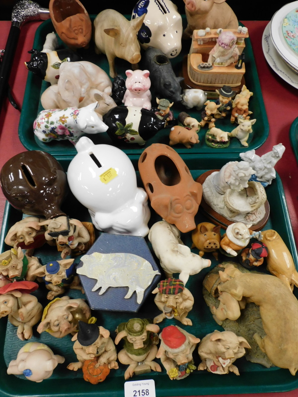 Various pig ornaments. (2 trays)