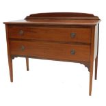 An Edwardian mahogany and chequer banded chest of drawers, the top with a raised back above a moulde