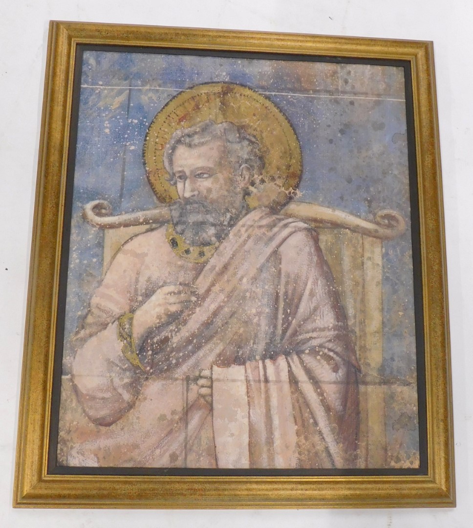 21stC School. Saint fresco, oil on canvas mounted onto board, 78cm x 62cm. Provenance: A prop used d