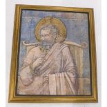 21stC School. Saint fresco, oil on canvas mounted onto board, 78cm x 62cm. Provenance: A prop used d
