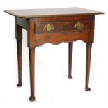A late 18th/early 19thC oak lowboy, the top with a moulded edge above a frieze drawer, on turned tap