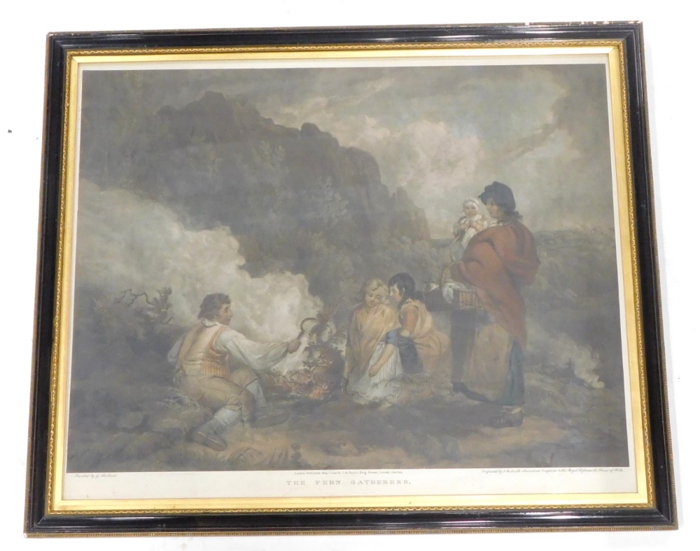 After George Morland. The Gatherers, coloured lithograph, 45cm x 58cm.