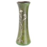 An Otto Heintz American bronze vase, overlayed in sterling silver with flowers in Art Nouveau style,