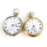Two pocket watches, to include one silver example with white enamelled dial, marked Acme Lever, with