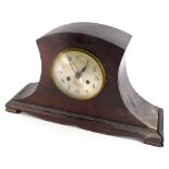 An early 20thC mantel clock, the silvered dial in mahogany case (AF), 52cm wide.