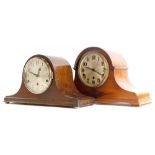 A 1920s/30s mahogany cased mantel clock, with silver dial and Westminster chime, the case inlaid wit
