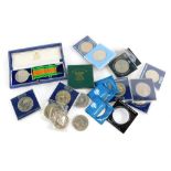 A quantity of Commemorative coins, a World War Two Defence Medal, etc.