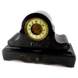 A late 19thC French black slate and marble mantel clock, the dial stamped Walford Cambray, the case