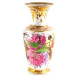 A late 19thC Paris porcelain vase, painted with a bold design of flowers, birds, etc., with gilt bor