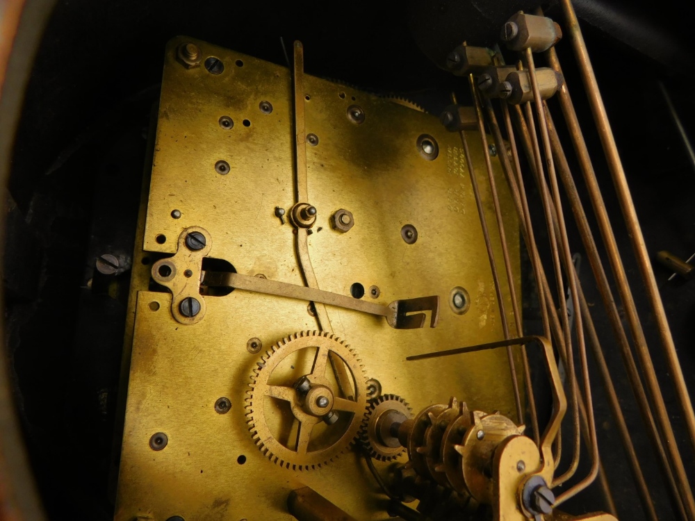 A 1920s/30s mahogany cased mantel clock, with silver dial and Westminster chime, the case inlaid wit - Image 4 of 4