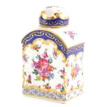 A continental porcelain tea caddy, with a domed cover, decorated with flower sprays, etc., in Chines