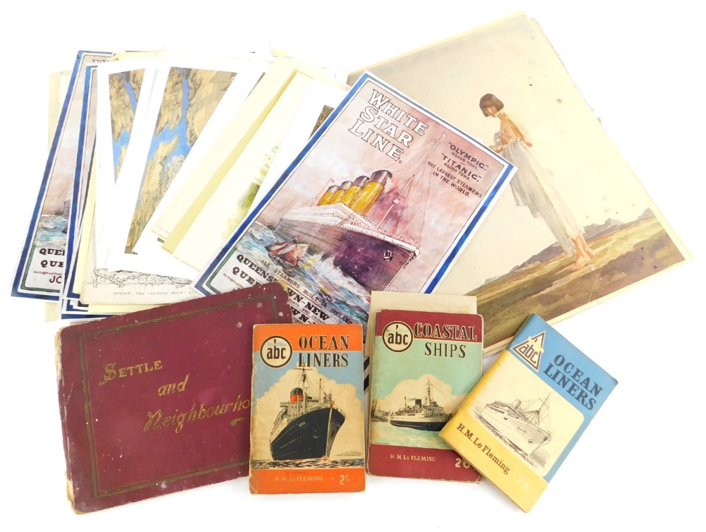 A quantity of memorabilia relating to ships, aviation, etc., some prints, books on ocean liners, etc