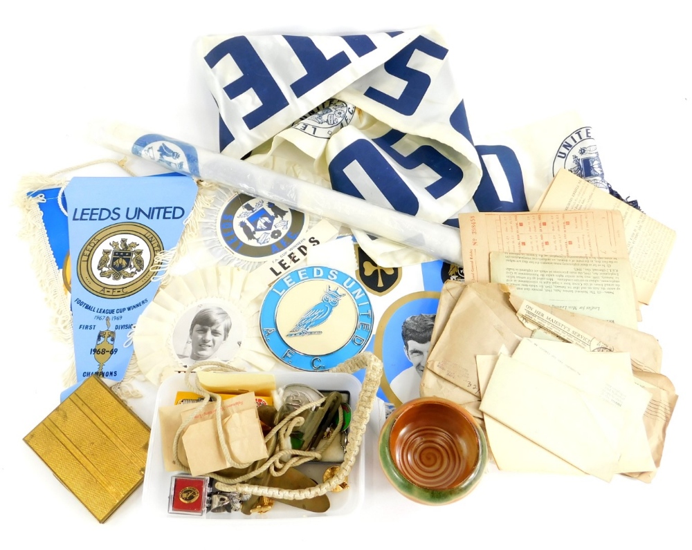 A quantity of mixed ephemera, to include Leeds United vintage football memorabilia, to include Alan