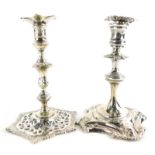 A Victorian taper candlestick, with foliate and scroll decoration, with detachable drip pan, on a sh