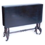 A late Victorian ebonised mahogany Sutherland table, the rectangular top with a moulded edge and rou