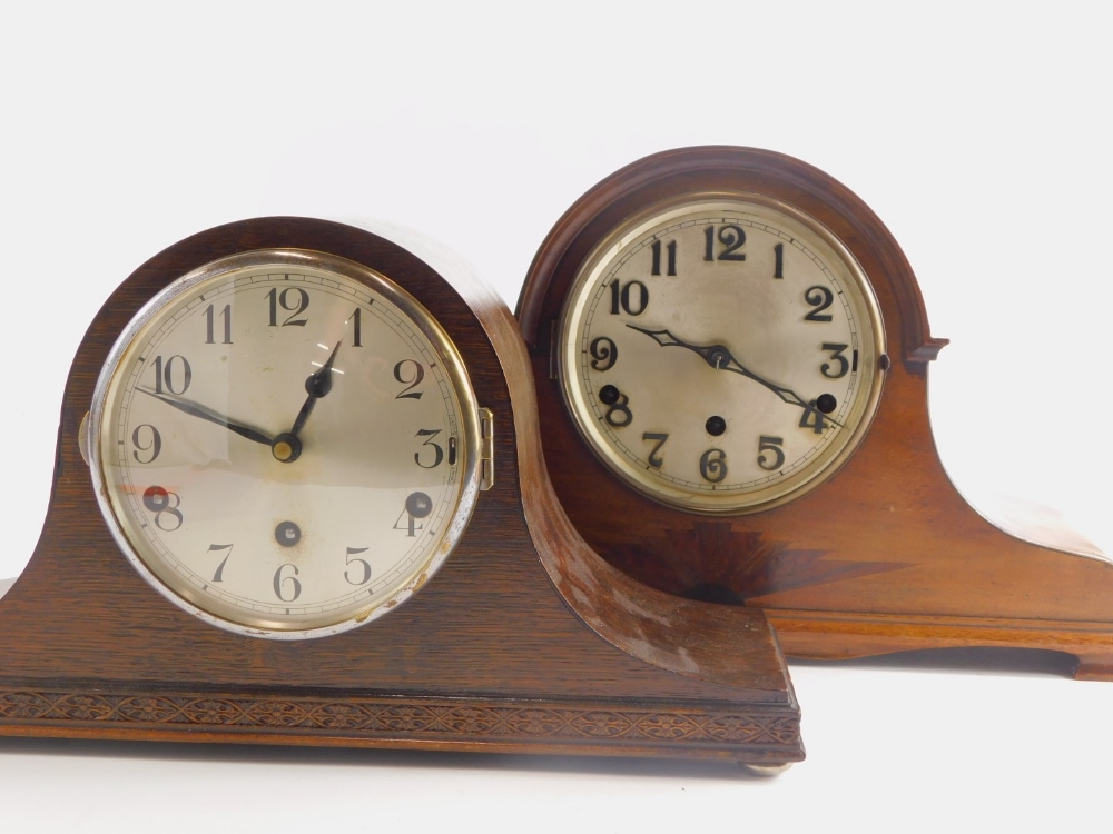 A 1920s/30s mahogany cased mantel clock, with silver dial and Westminster chime, the case inlaid wit - Image 2 of 4