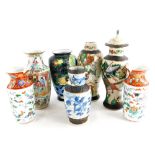 Various oriental porcelain vases, to include a pair of Chinese baluster vases, (AF), a Canton decora