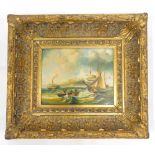 After Charles Webb. Coastal scene with paddle steamer sailing boats, etc., oil on board, 19cm x 24cm