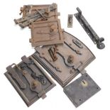 A collection of 19thC and later metalwork, to include a lock, four heavy metal doors possibly for be