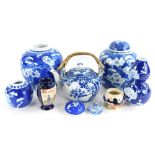 Oriental porcelain, to include a Chinese double gourd shaped blue and white vase, a ginger jar and c