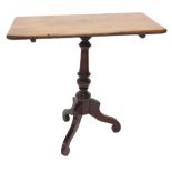 A 19thC mahogany occasional table, the rectangular tilt top on a turned column and tripod base, 82cm